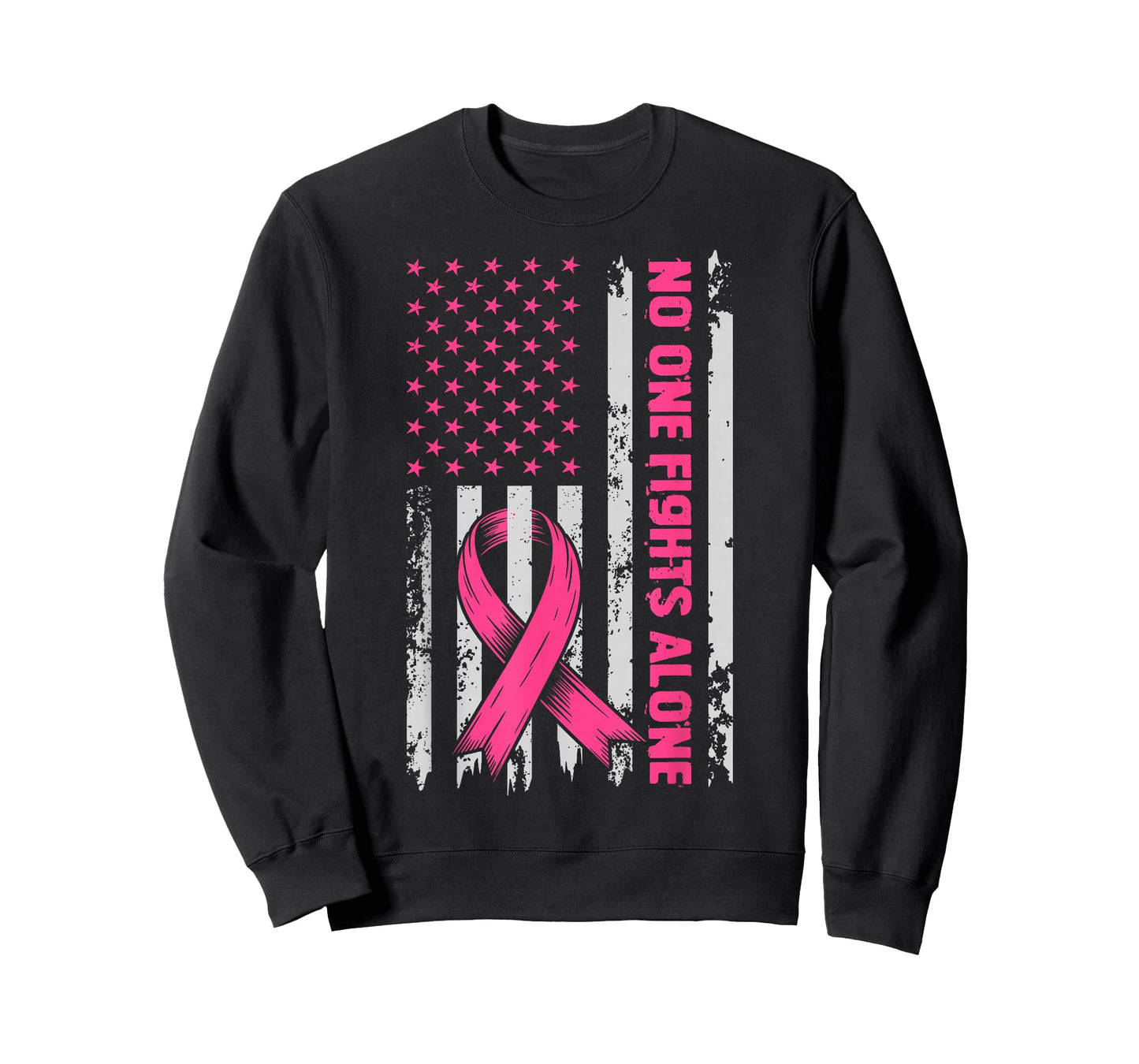 No One Fights Breast Cancer Alone US Flag Pink Ribbon T-Shirt