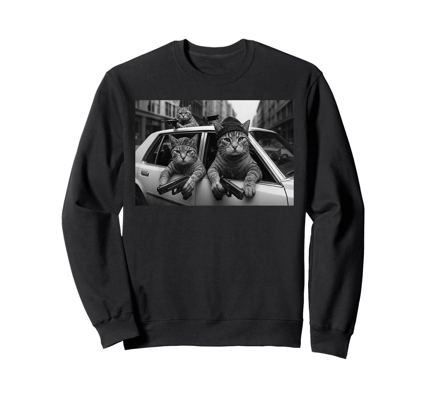 Funny Cat Gang Vintage Cats with Guns Meme Streetwear T-Shirt