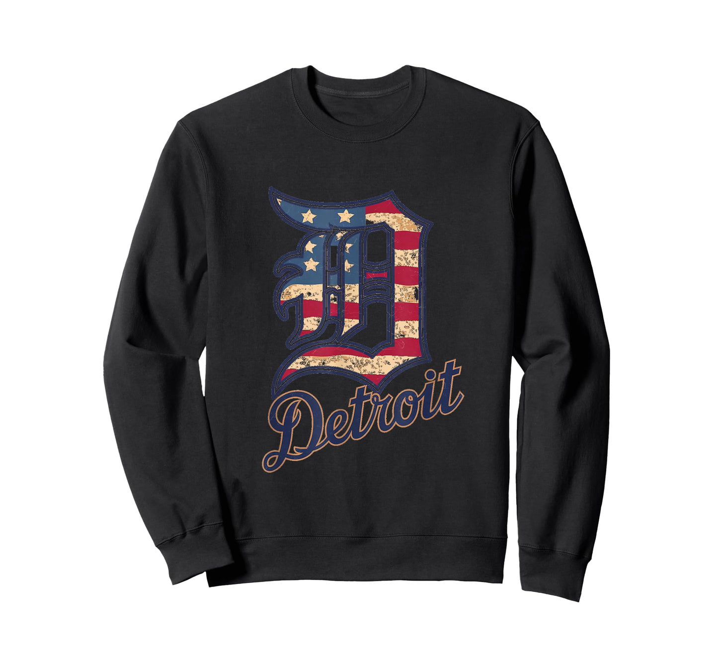 Nate Willis Detroit American Flag Old English D T-Shirt - Men's Black Small Modern Classic Letter Print Short Sleeve T-Shirt