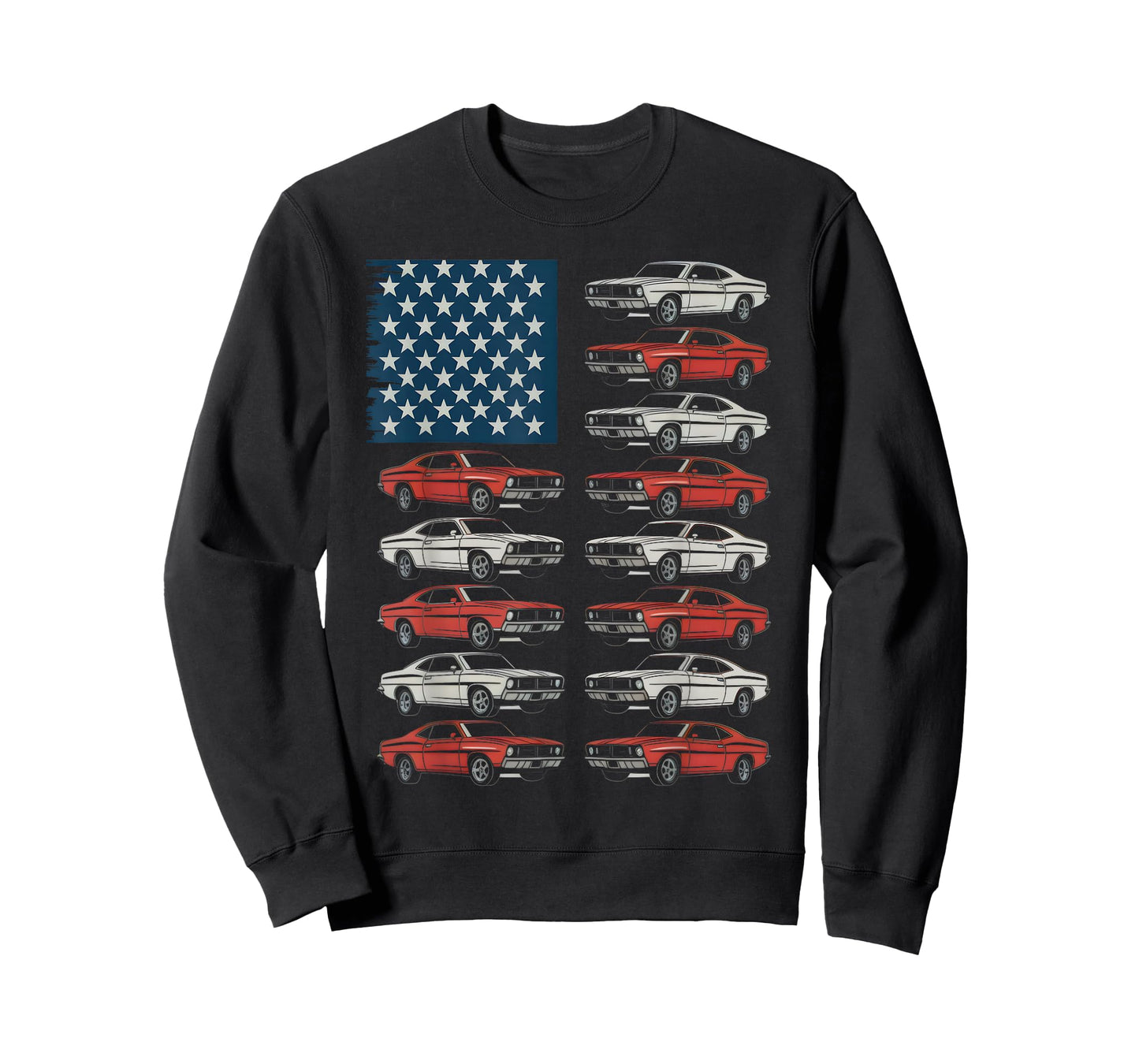 American Flag Classic Muscle Cars Retro Patriotic T-Shirt