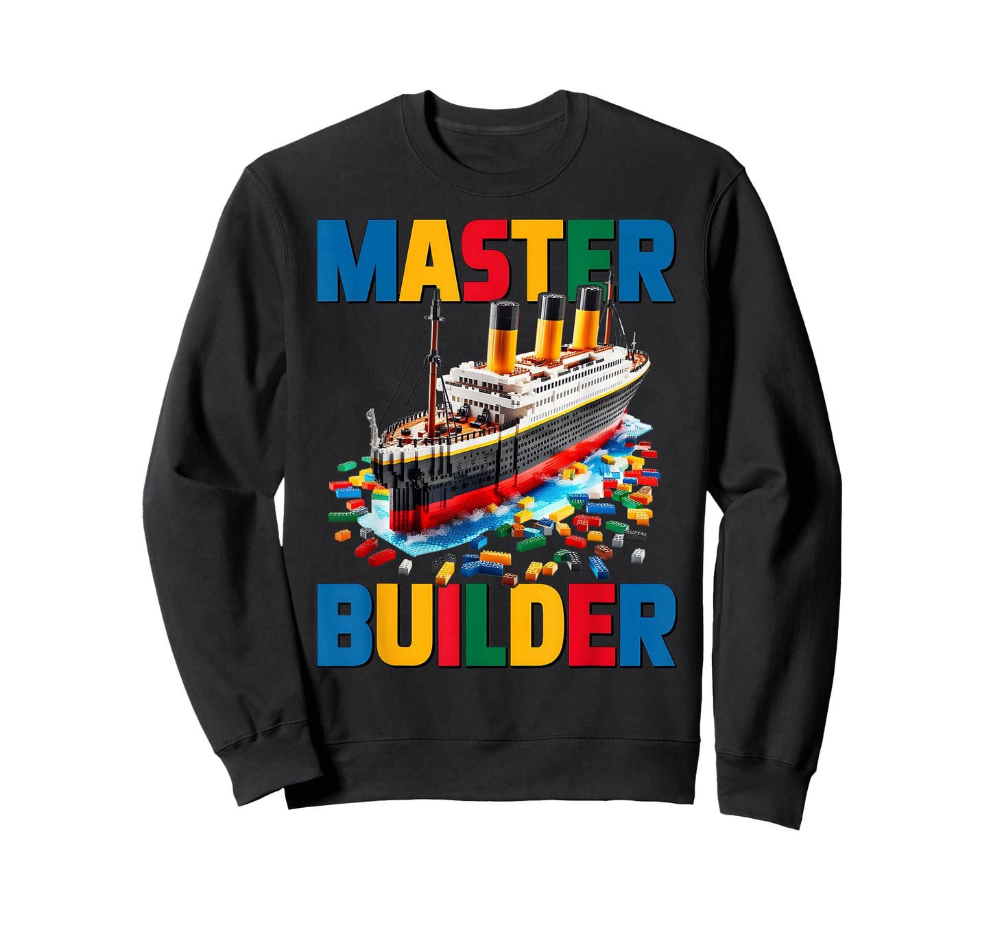 Master Builder Ship Kids Boys Toy Building Blocks Brick Fun T-Shirt