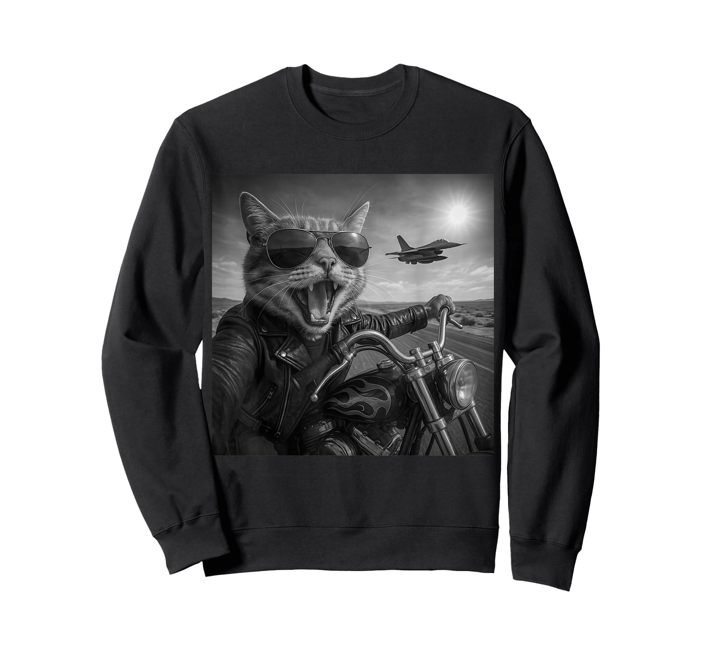 Funny Cat Biker Motorcycle Cat Selfie Jet Airplane Men Women T-Shirt