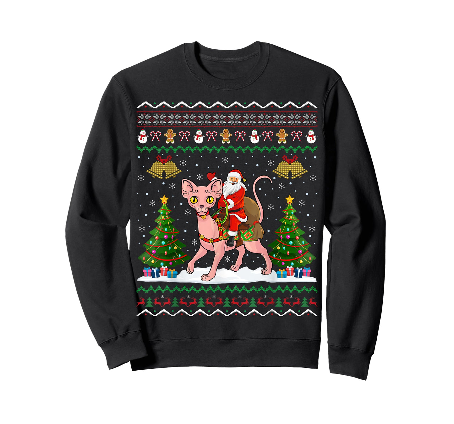 Ugly Sphynx Cat Xmas Gift Santa Riding Sphynx Cat Christmas T-Shirt for Men Women Kids