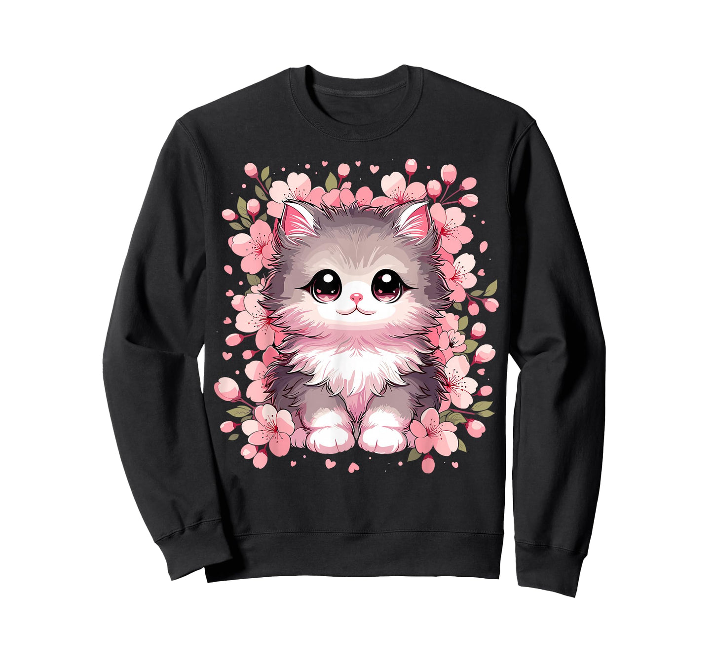 Cute Kawaii Cat With Cherry Blossoms Cat T-Shirt