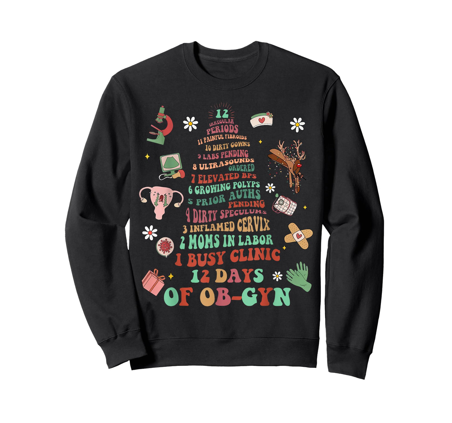 12 Days of OB-GYN Christmas Tree Labor & Delivery Nurse Xmas T-Shirt