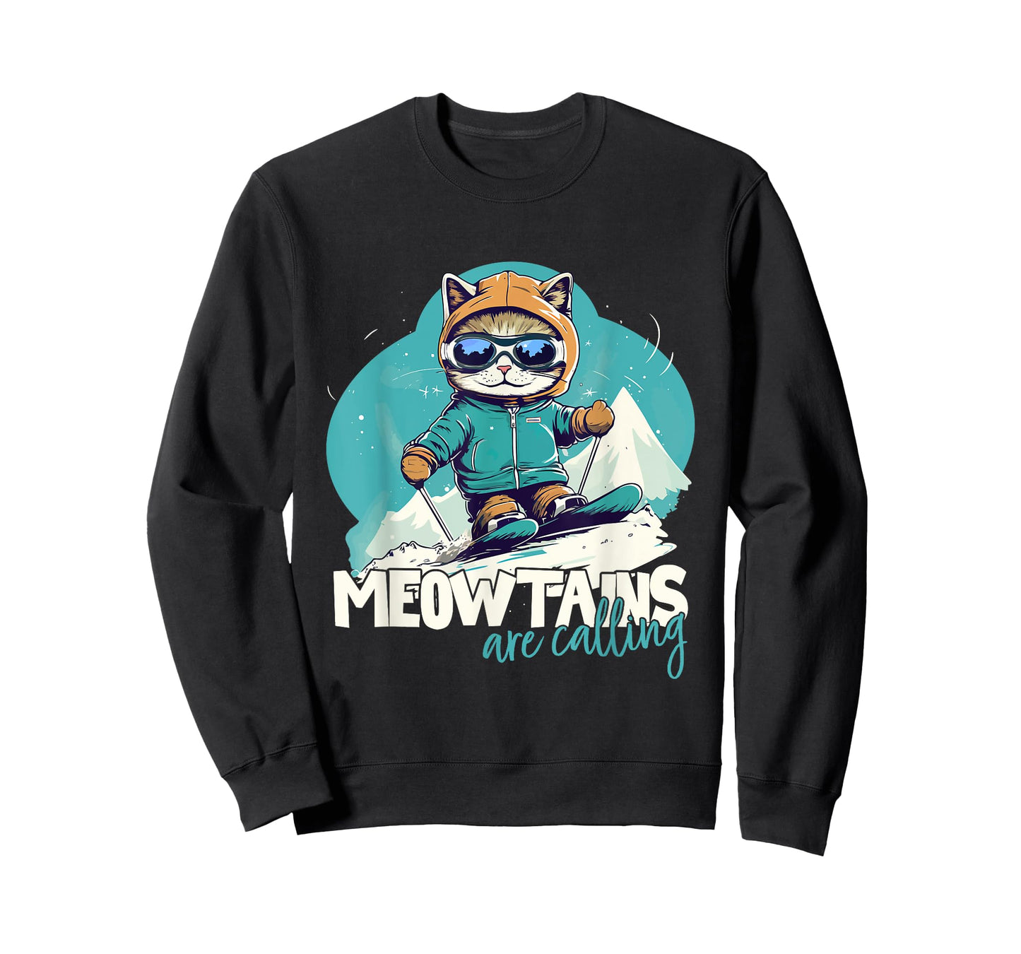 Skiing Cat Winter Sports Adventure Downhill Fun T-Shirt for Men Women Girls Kids