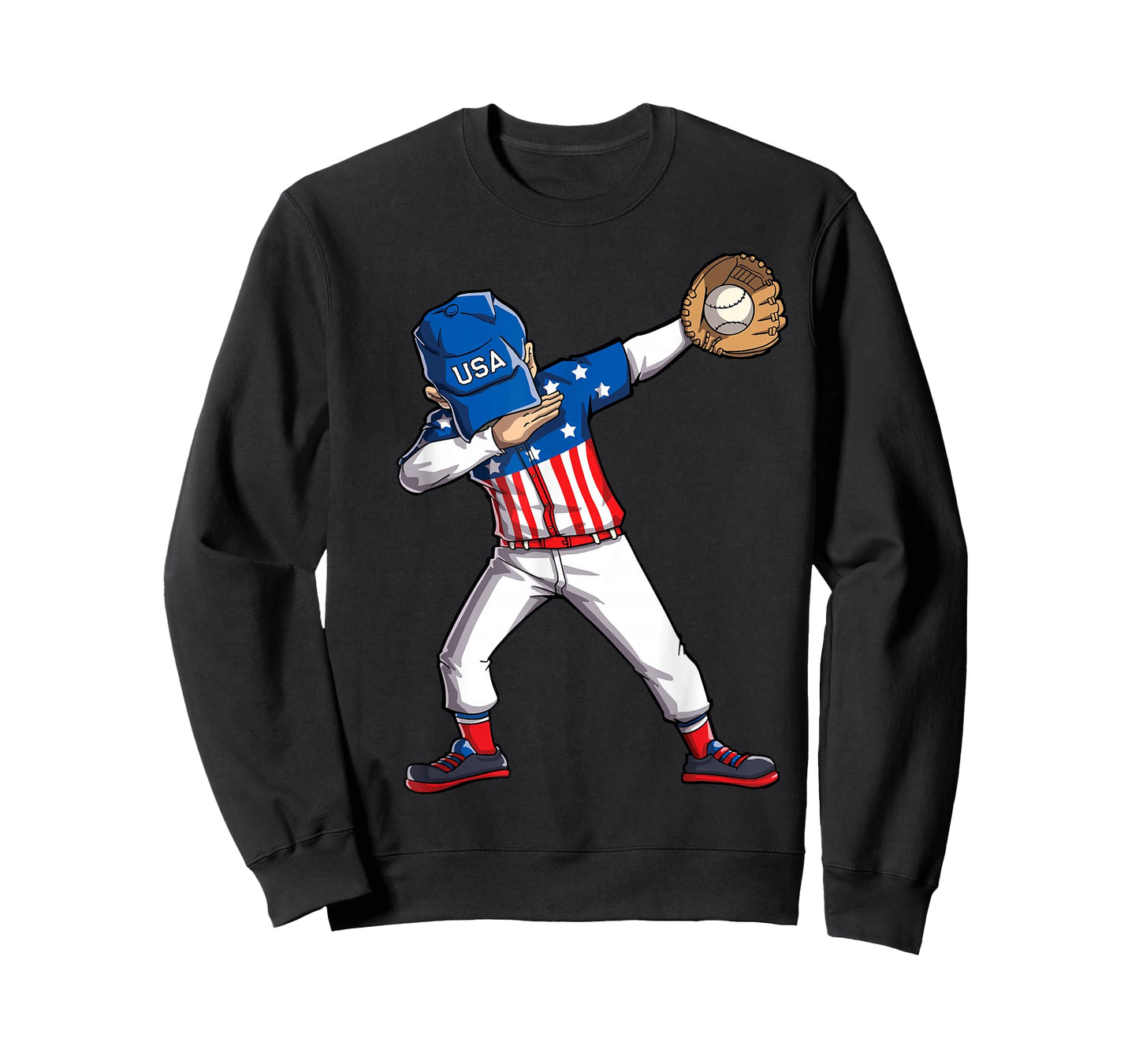 Dabbing Baseball Player 4th of July USA American Flag Boys T-Shirt