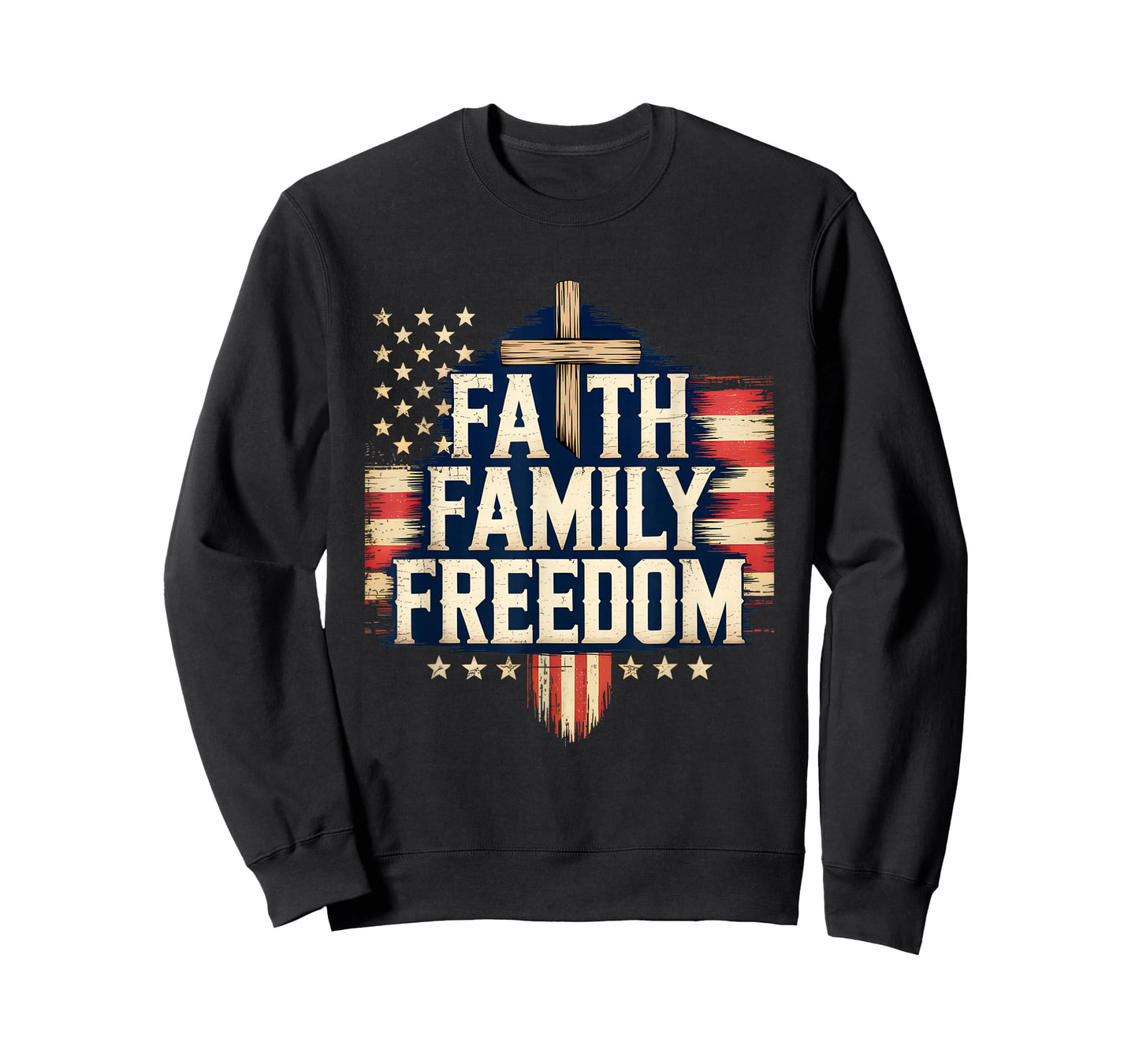 Cool Flag with Cross Patriotic JUY 4th Faith Family Freedom T-Shirt