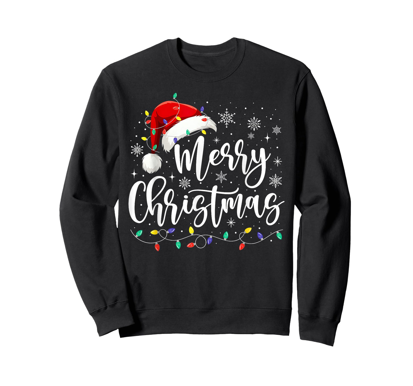 Merry Christmas Lights Red Santa Hat Xmas Family Men Women T-Shirt