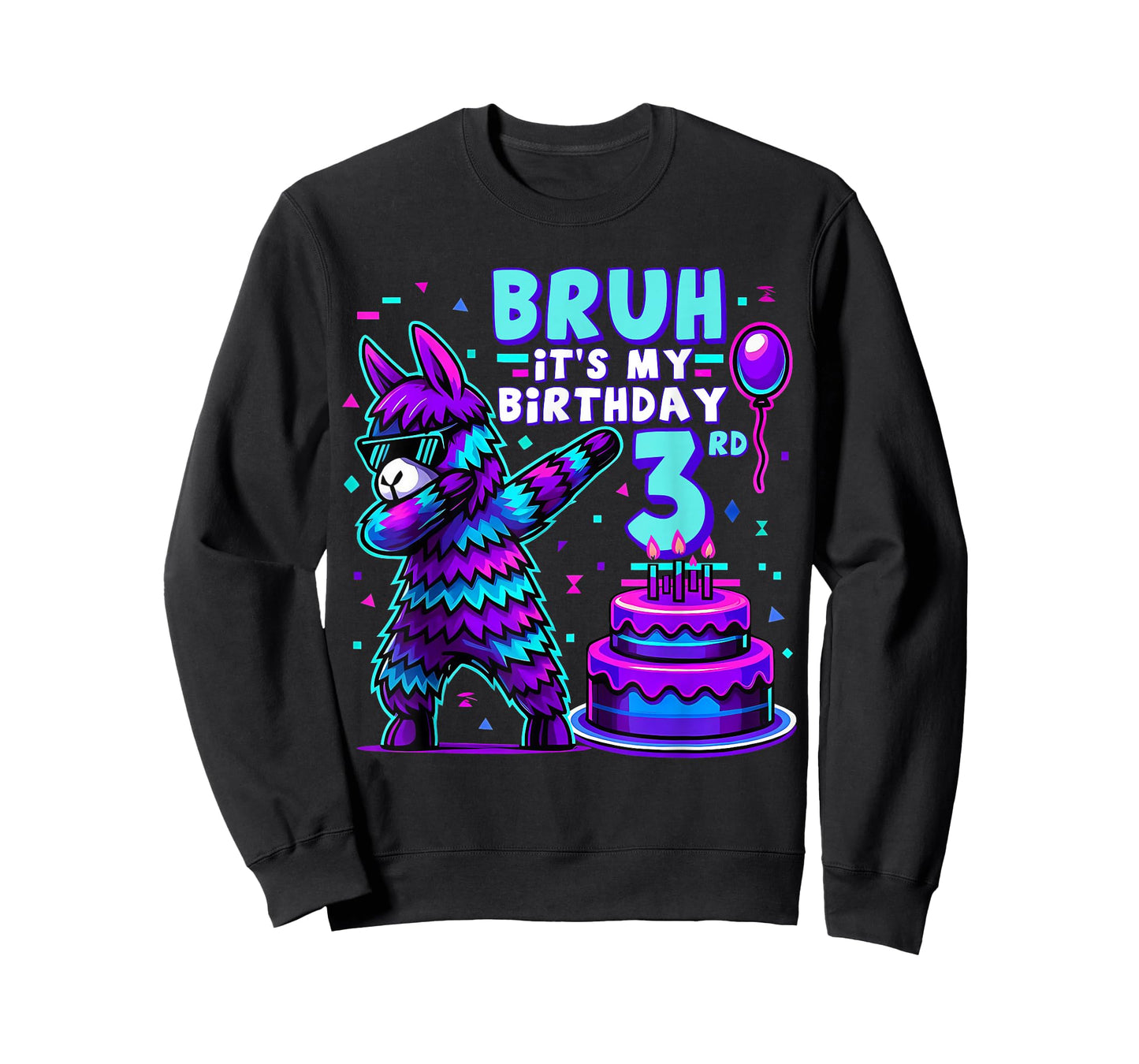 Bruh Dabbing It's My 3rd Birthday Llama Pinata 3 Year Old T-Shirt