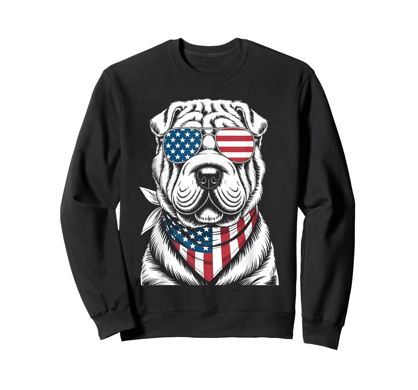 Shar Pei Dog USA Flag Sunglasses Patriotic 4th of July Men Women Kids T-Shirt