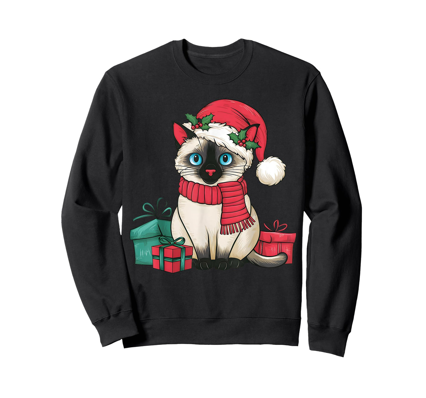 Siamese Cat Xmas Holiday Santa Siamese Cat Christmas Men Women Kids T-Shirt