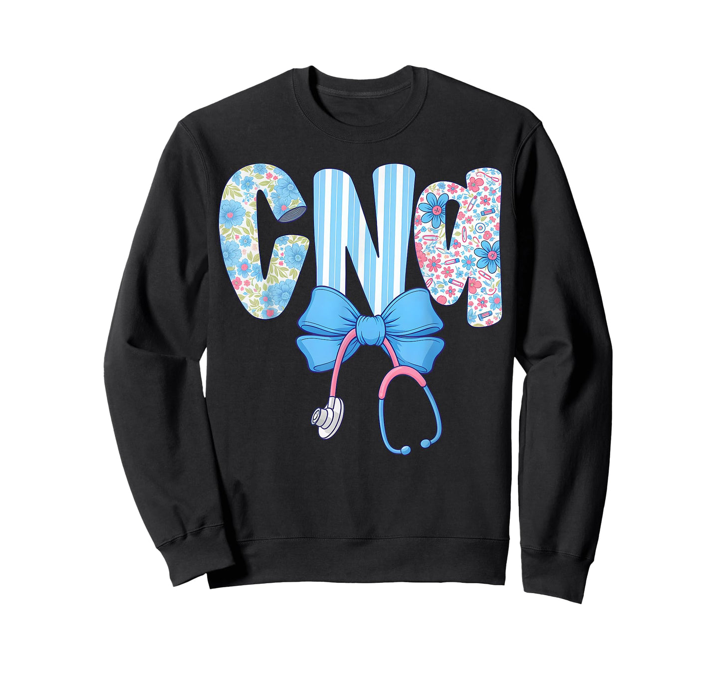 Coquette CNA Nurse Blue Floral Stethoscope Bow Cute Nurse T-Shirt
