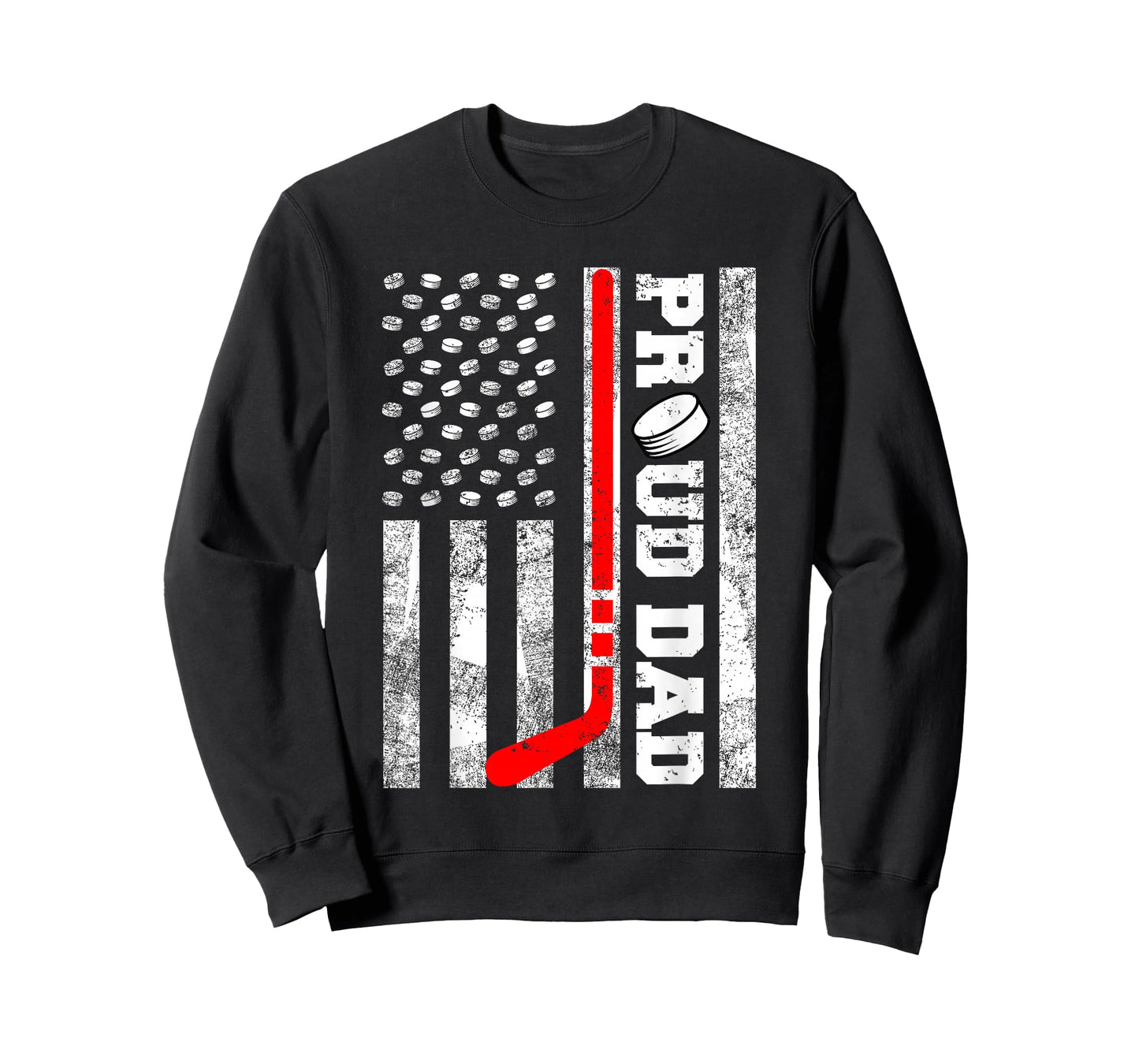 Proud Dad American Distressed Flag Funny Hockey Dad T-Shirt