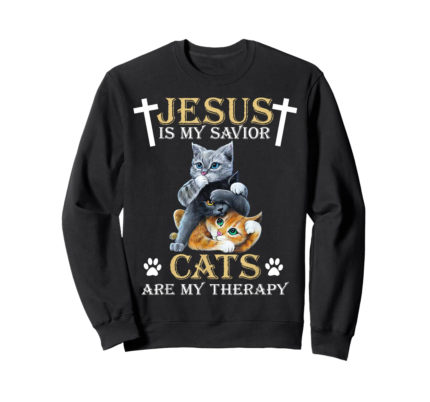 Jesus Is Savior Cats Are My Therapy Christian Funny Cat T-Shirt