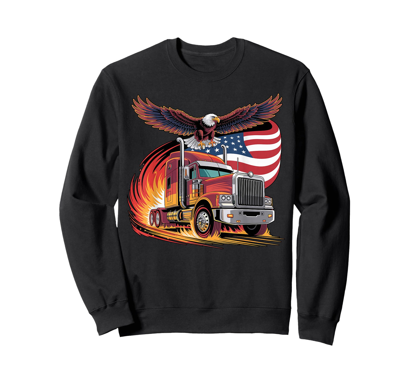 Trucker Patriotic American Flag Semi Truck Driver Eagle T-Shirt