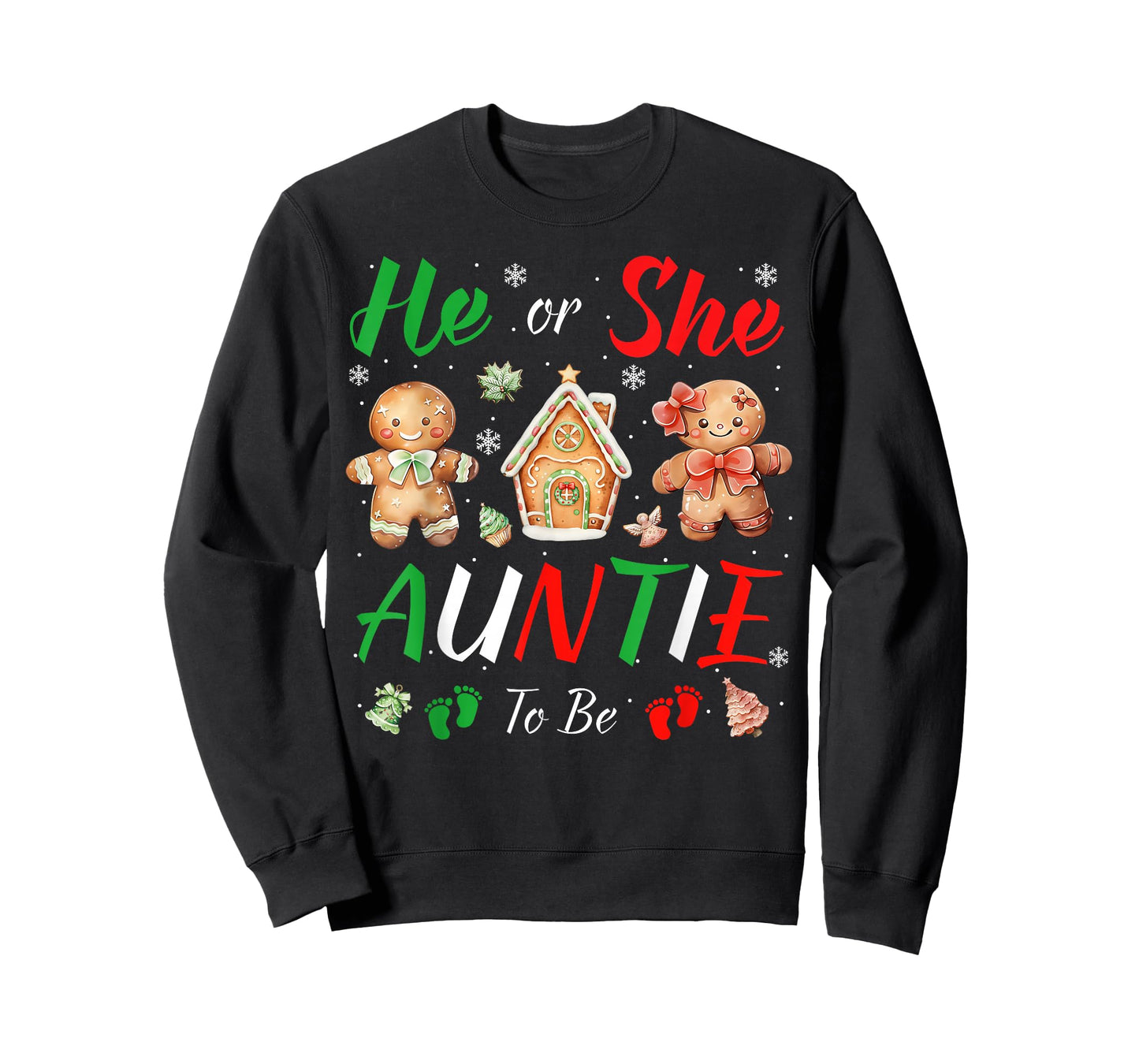 Christmas Gingerbread Gender Reveal He or She Auntie to Be T-Shirt