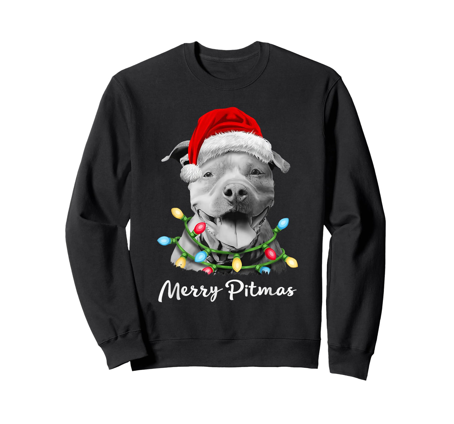 Pit Bull Santa Christmas Tree Lights Xmas Merry Pitmas T-Shirt