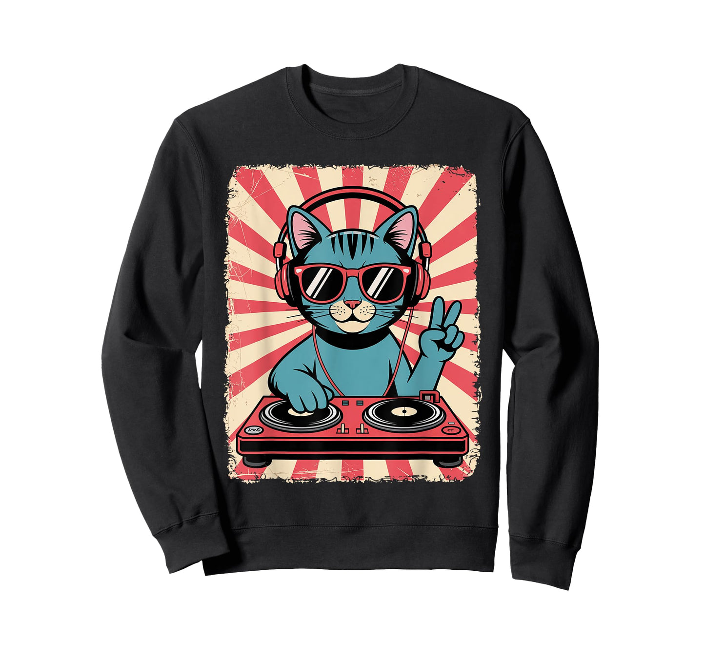Vintage DJ Cat Retro Disco Music Toddler Boys Girls Kids T-Shirt