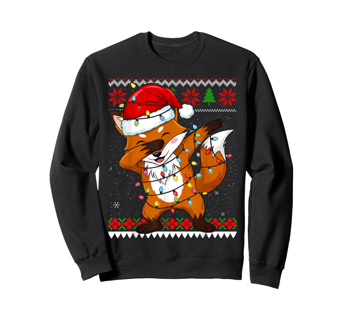 Dabbing Fox Fairy Light Ugly Christmas Sweater Girl Boy T-Shirt