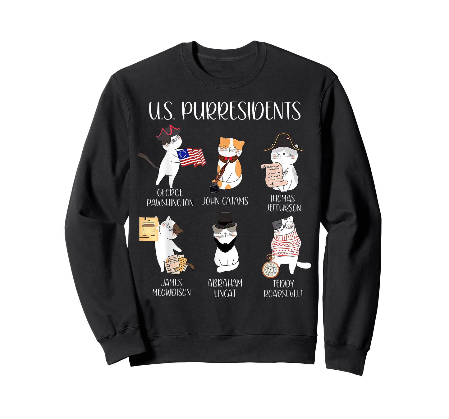 American History Teacher Cute Cats History Lovers Unisex-Adults T-Shirt, Black, Small, Short Sleeve, Modern Classic Fit, Crew Neck, Cartoon Pattern