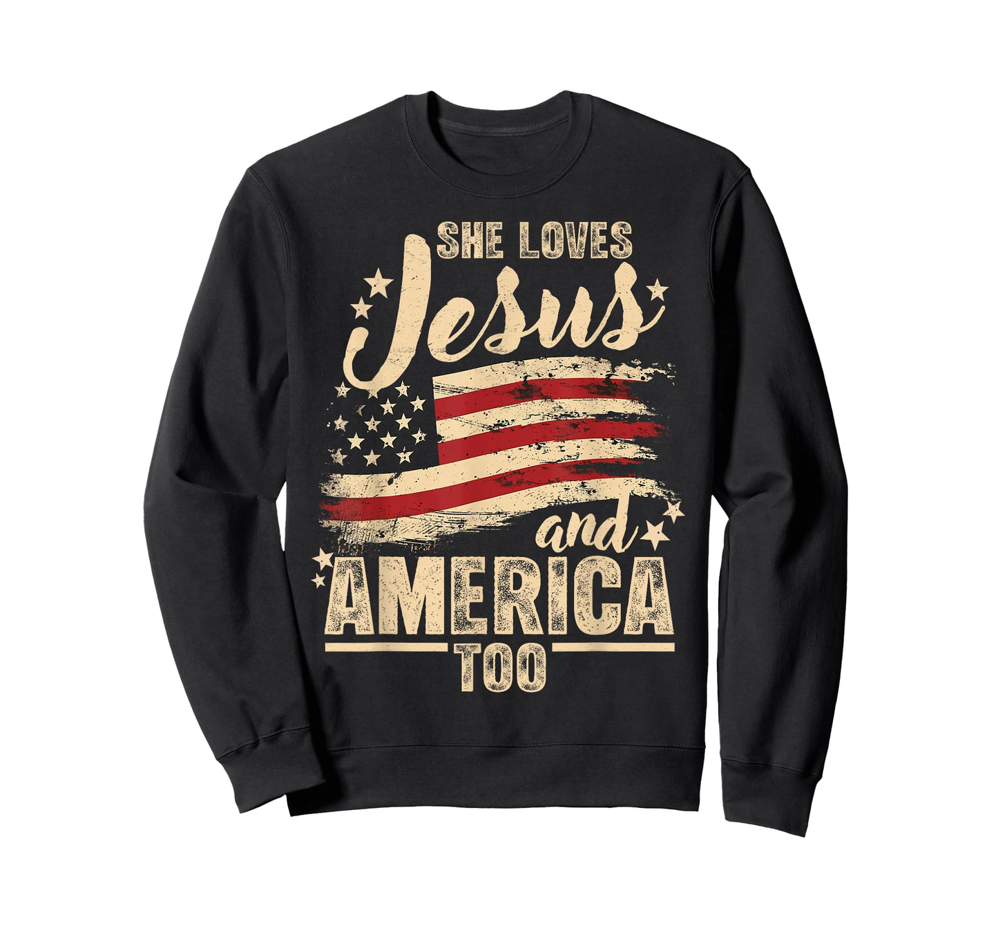 She Love Jesus and America Too 4th of July Christian US Flag T-Shirt
