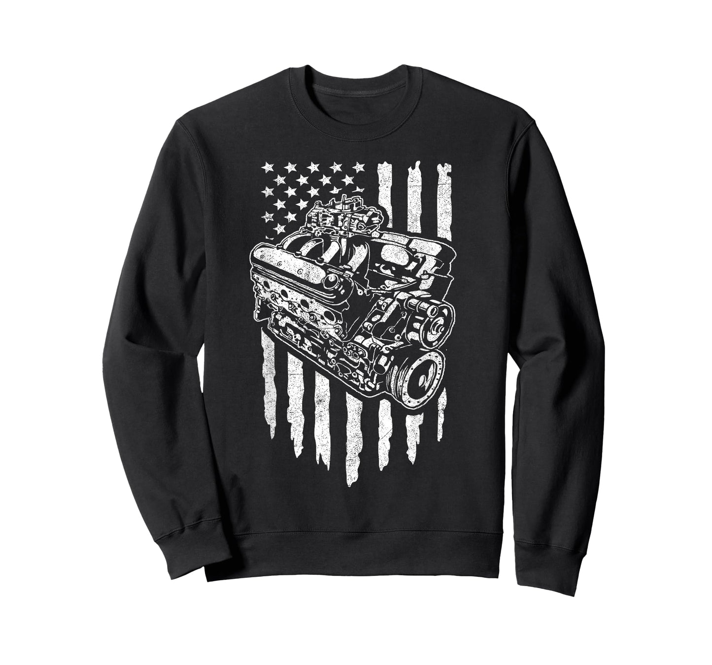 American Flag Muscle Car Motor Hot Rod Engine Racing T-Shirt