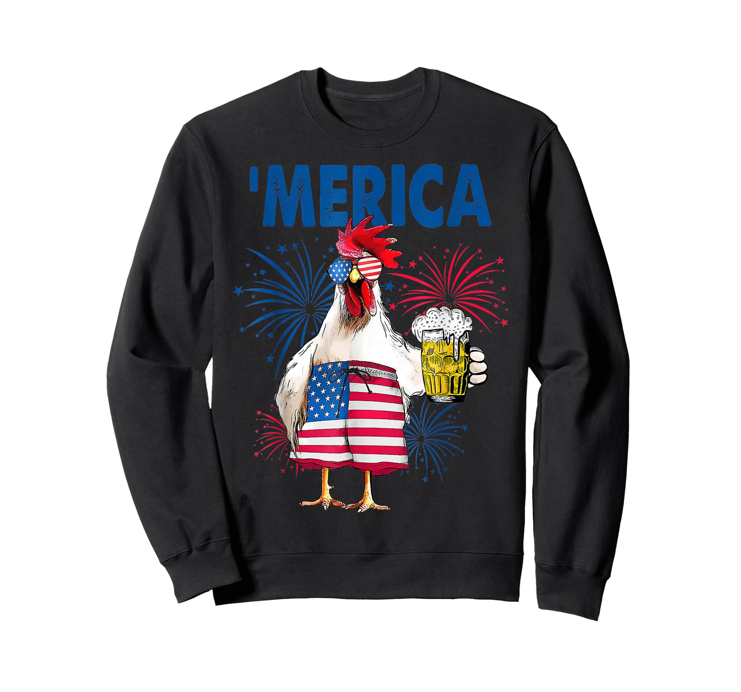 Merica American patriotic Rooster USA flag design women men T-Shirt