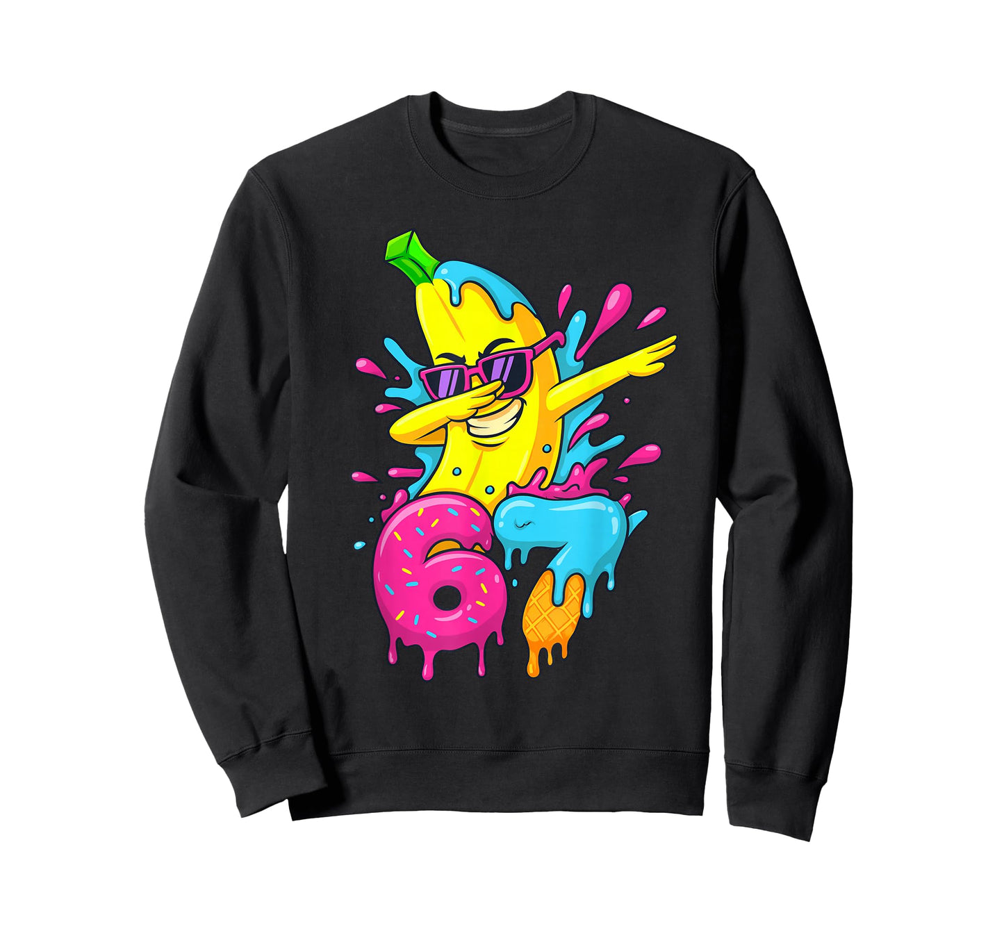 67 Dabbing Banana Baseball Funny 6 7 Dripping Ice Cream Meme T-Shirt
