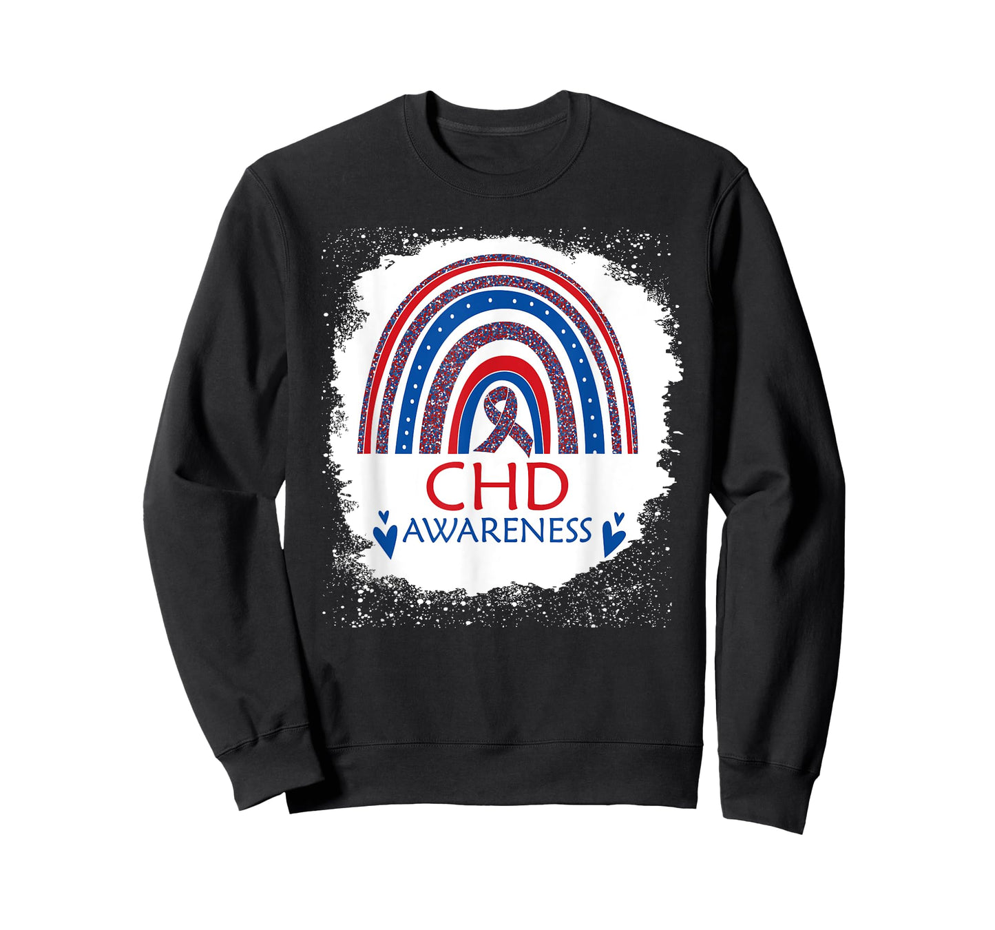 CHD Awareness Heart Disease Bleached Rainbow Blue Red Ribbon T-Shirt