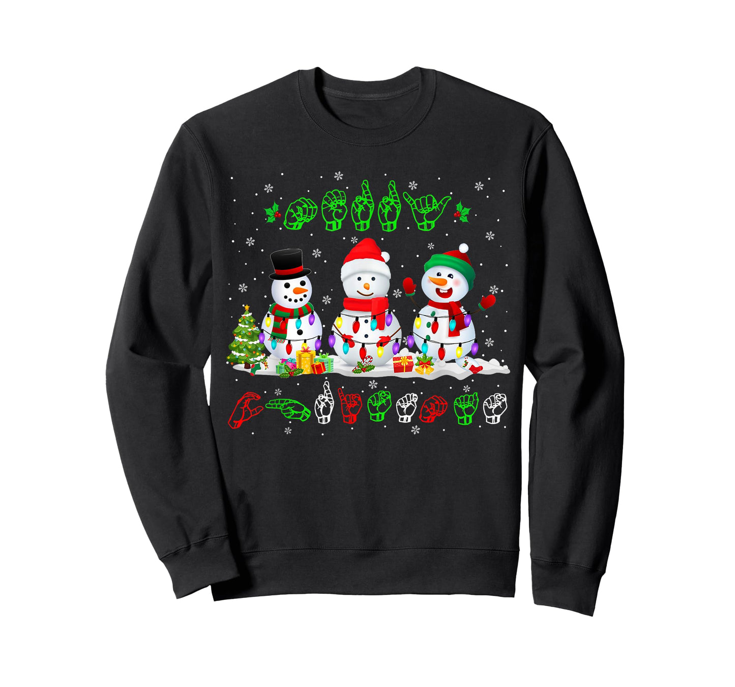 Christmas Lights Merry Christmas Snowman ASL Sign Language T-Shirt