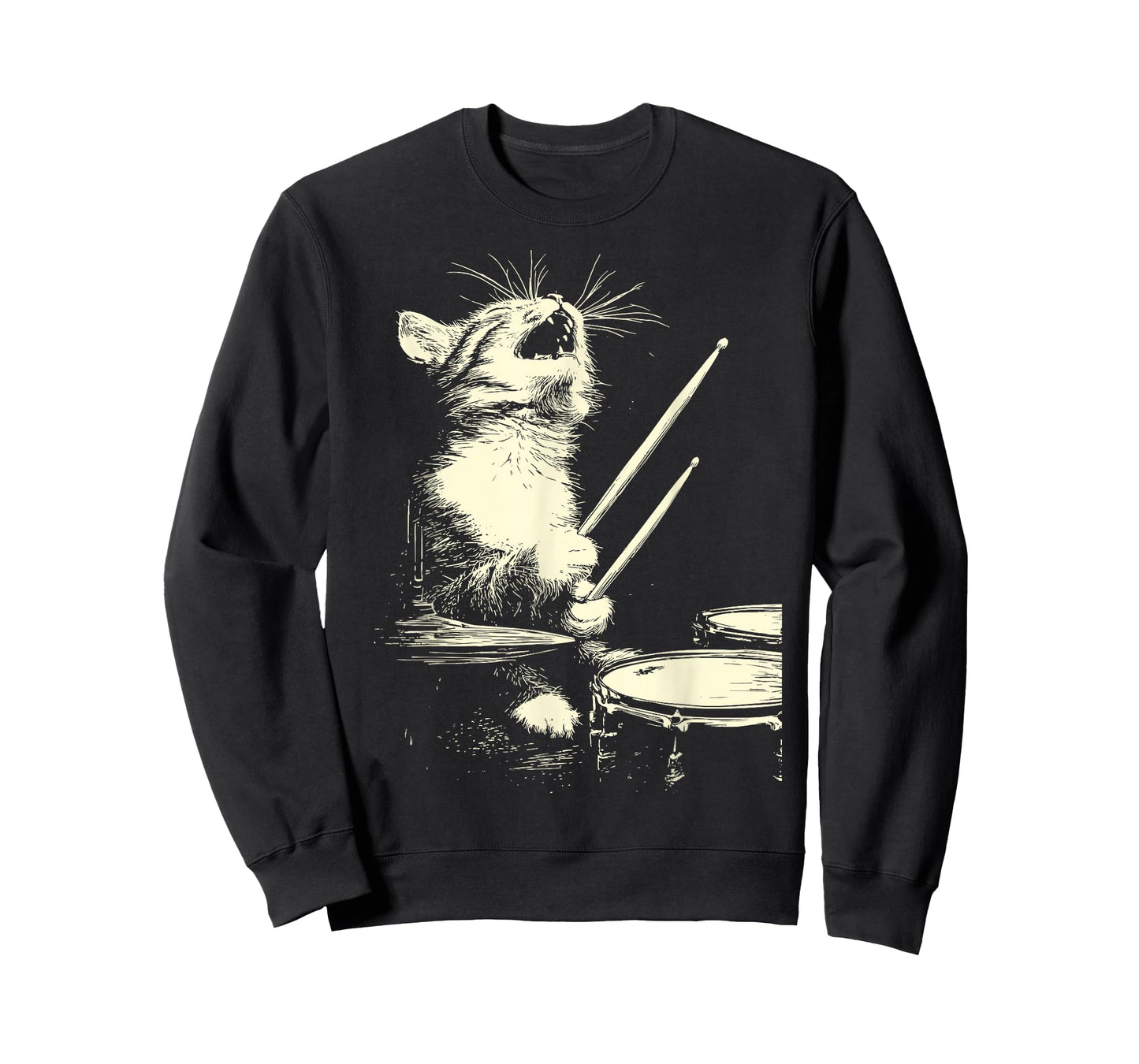 Cute Tabby Cat Playing Drums Funny Music Feline Drummer T-Shirt