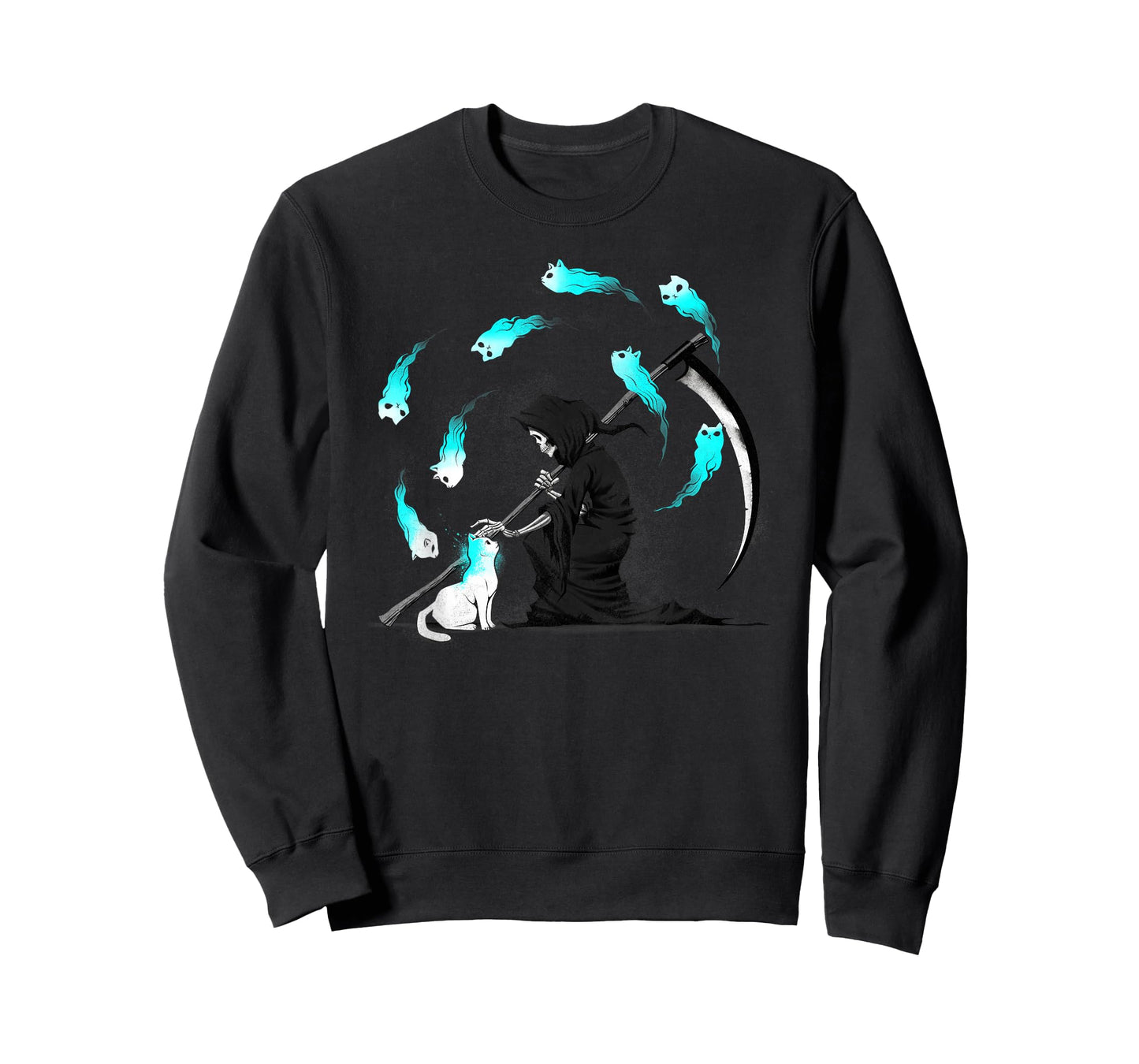 Grim Reaper Recharging Cat 9 Lives Funny Kitten Halloween T-Shirt