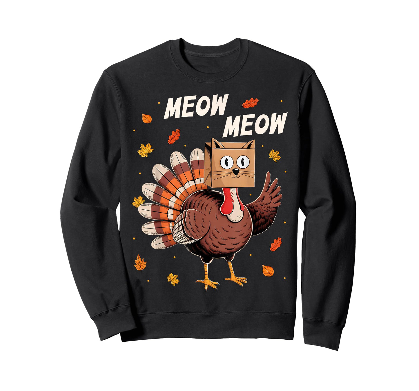 Funny Thanksgiving Turkey Cat Meow Thanksgiving Men Women T-Shirt