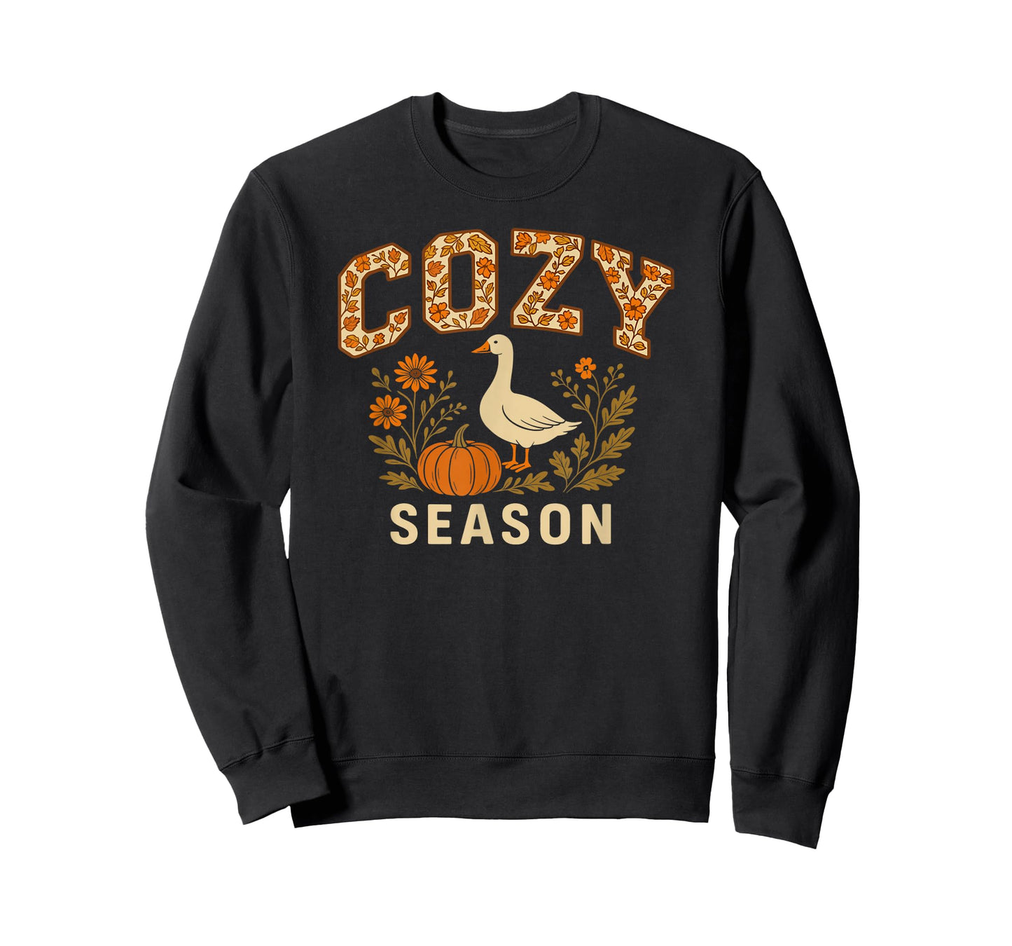 Cozy Season Goose Pumpkin Flowers Fall Vibes T-Shirt