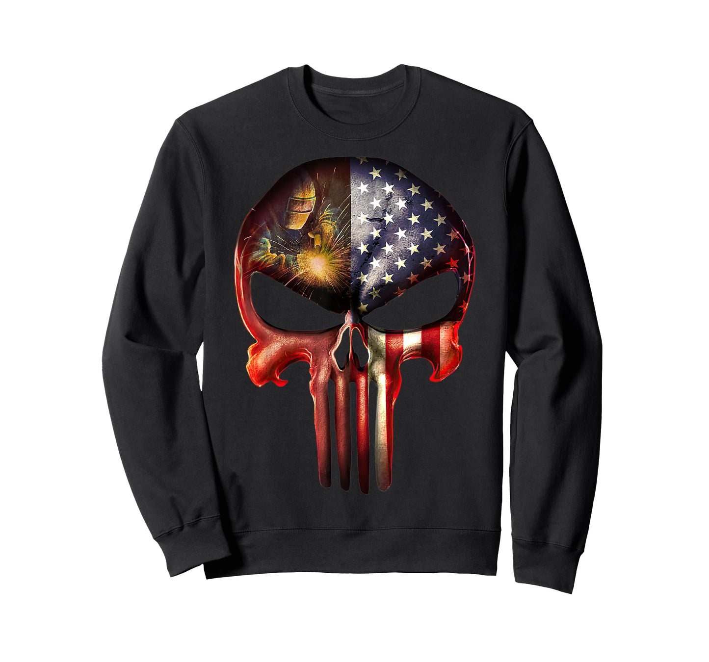 Welder American Flag Black Skull Patriotic Men's T-Shirt