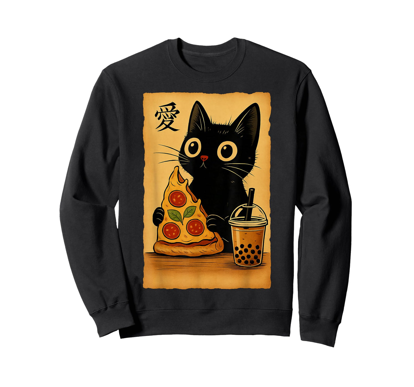Japanese Kawaii Anime Cat Pizza Booba Tea Cat Eating Pizza T-Shirt