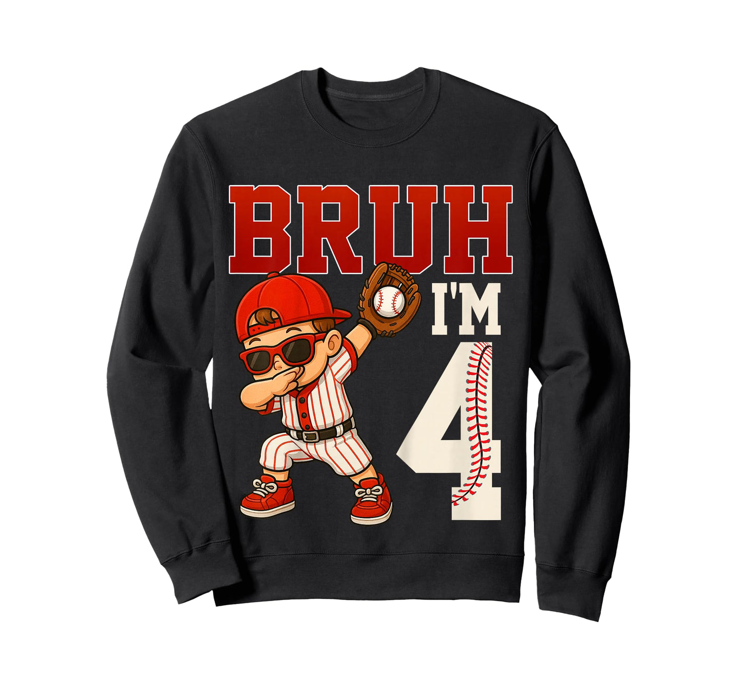 Kids Bruh I'm 4 Baseball 4th Bday Party 4 Years Old T-Shirt