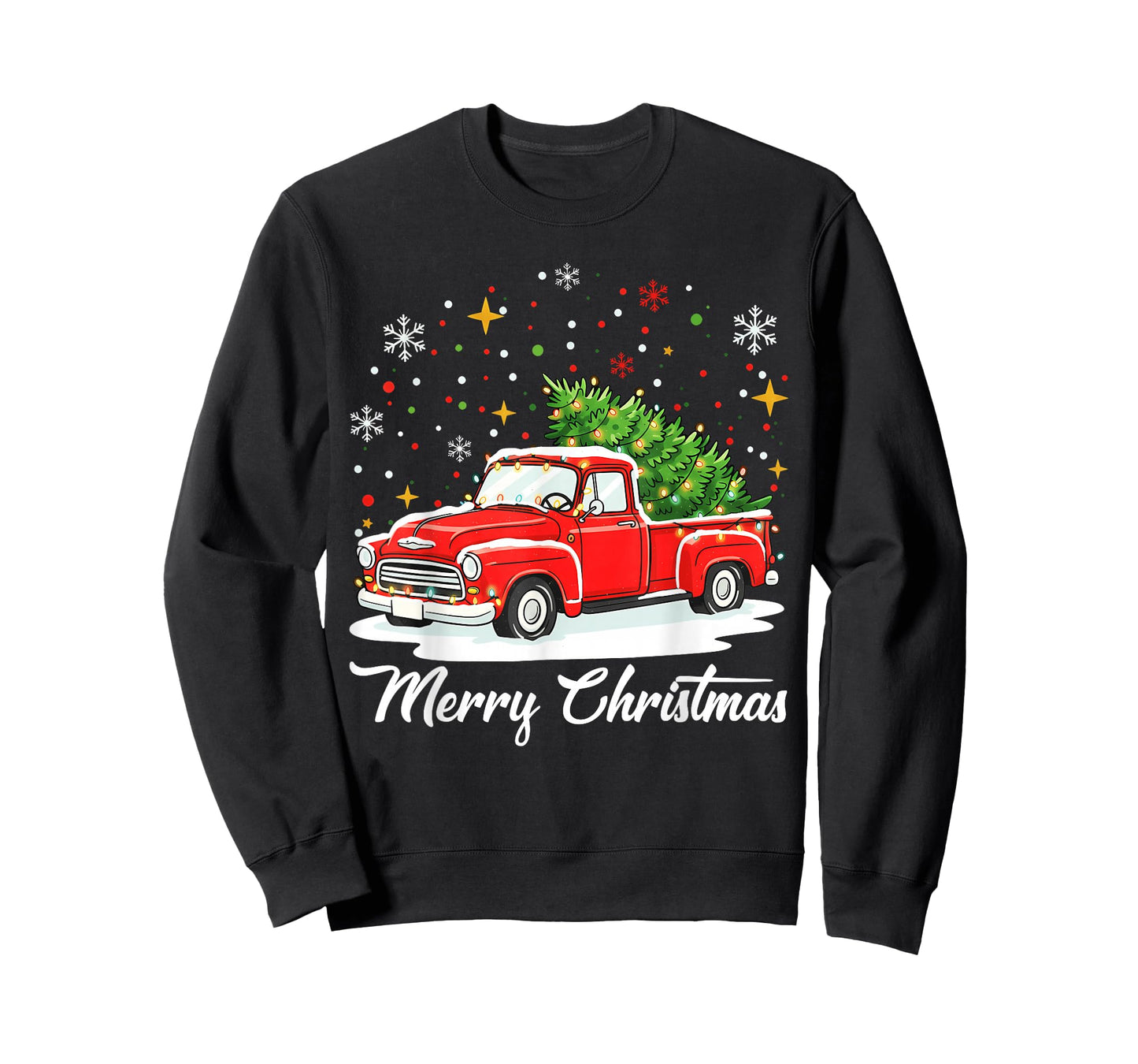 Vintage Merry Christmas Red Truck Xmas Tree Family T-Shirt