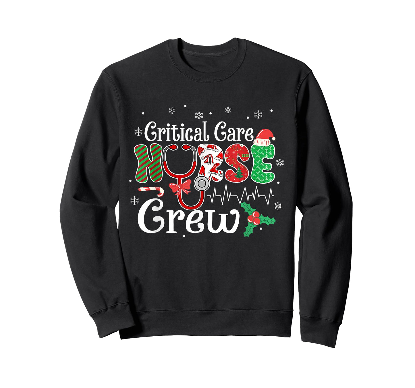 Critical Care Nurse Crew Stethoscope Santa Hat Christmas T-Shirt