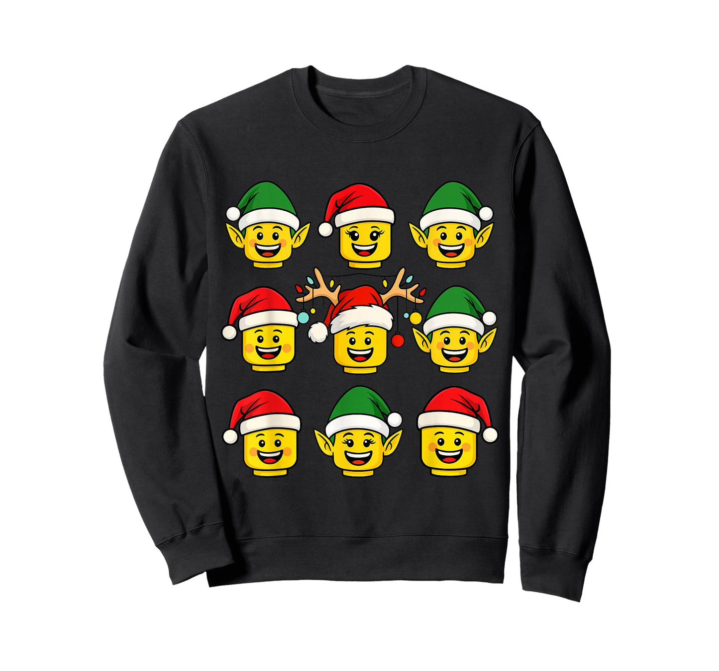Christmas Building Bricks Santa Elf Reindeer Heads Block T-Shirt