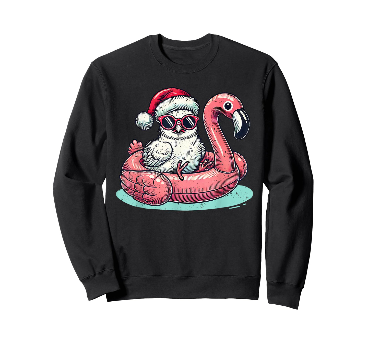 Christmas in July Silkie Chicken Mom Santa Flamingo Floatie T-Shirt