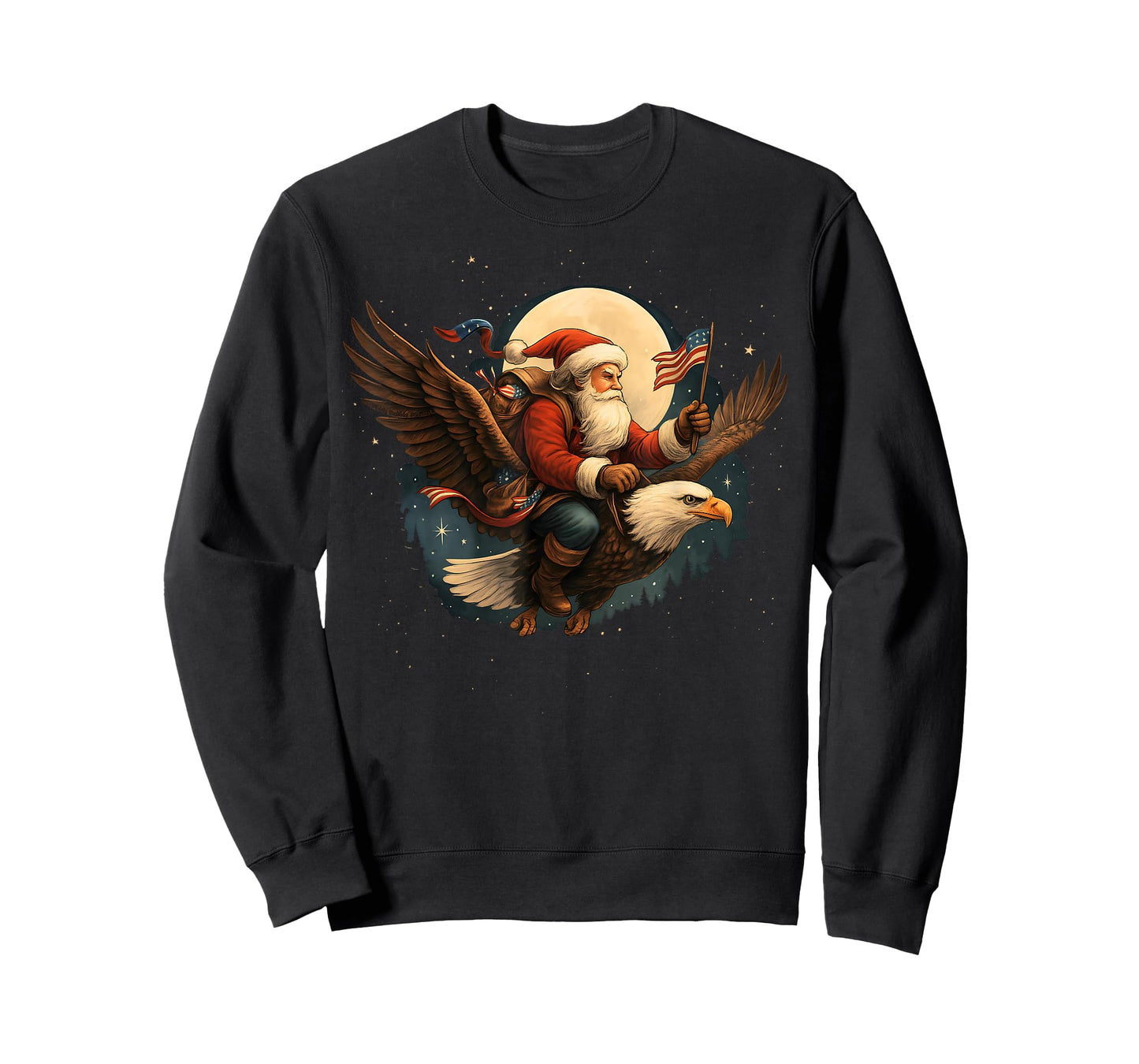Vintage Patriotic USA Christmas Santa Riding Eagle T-Shirt