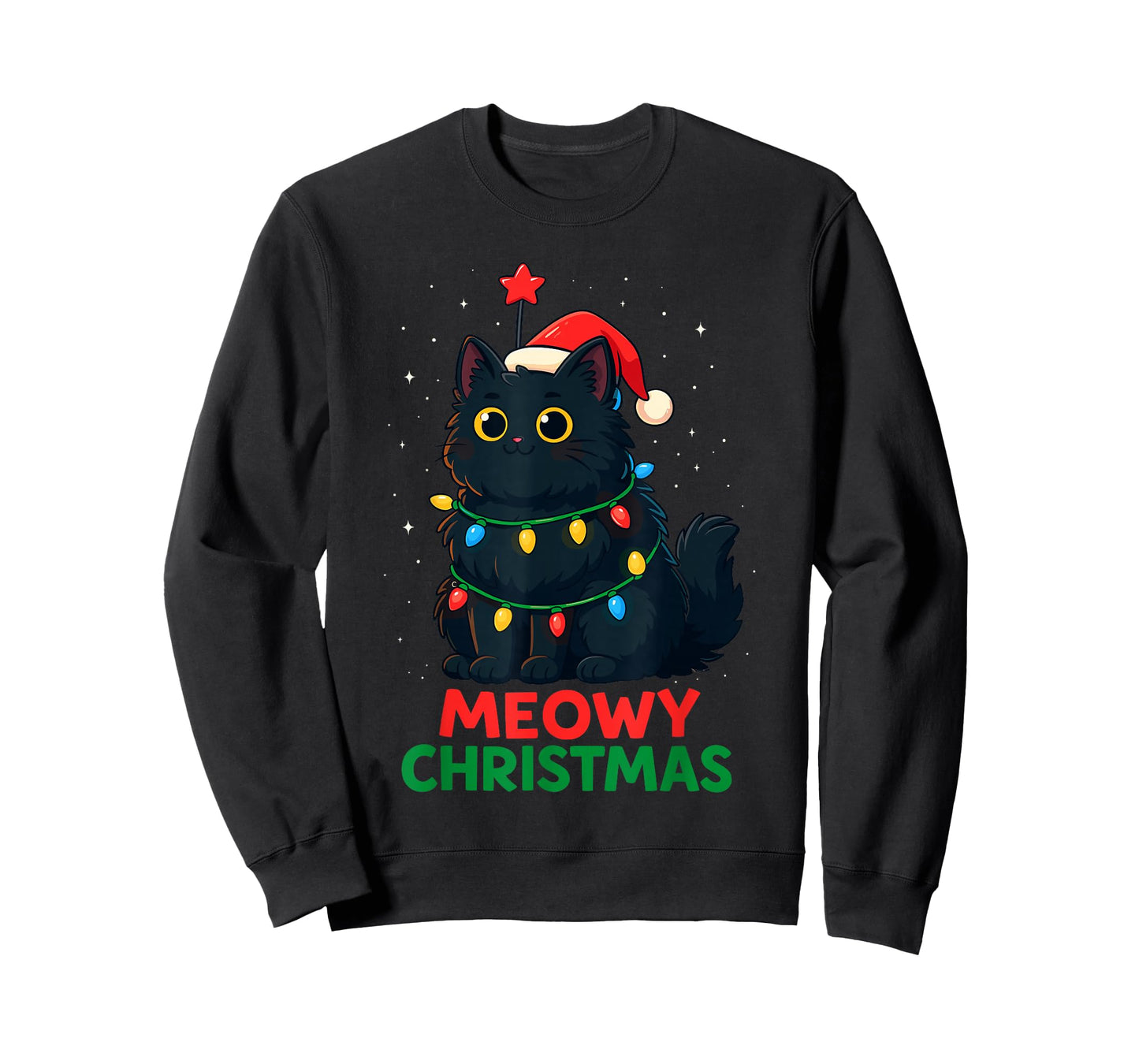 Black Cat Christmas Tree Lights Shirt, Cat Meowy Christmas T-Shirt