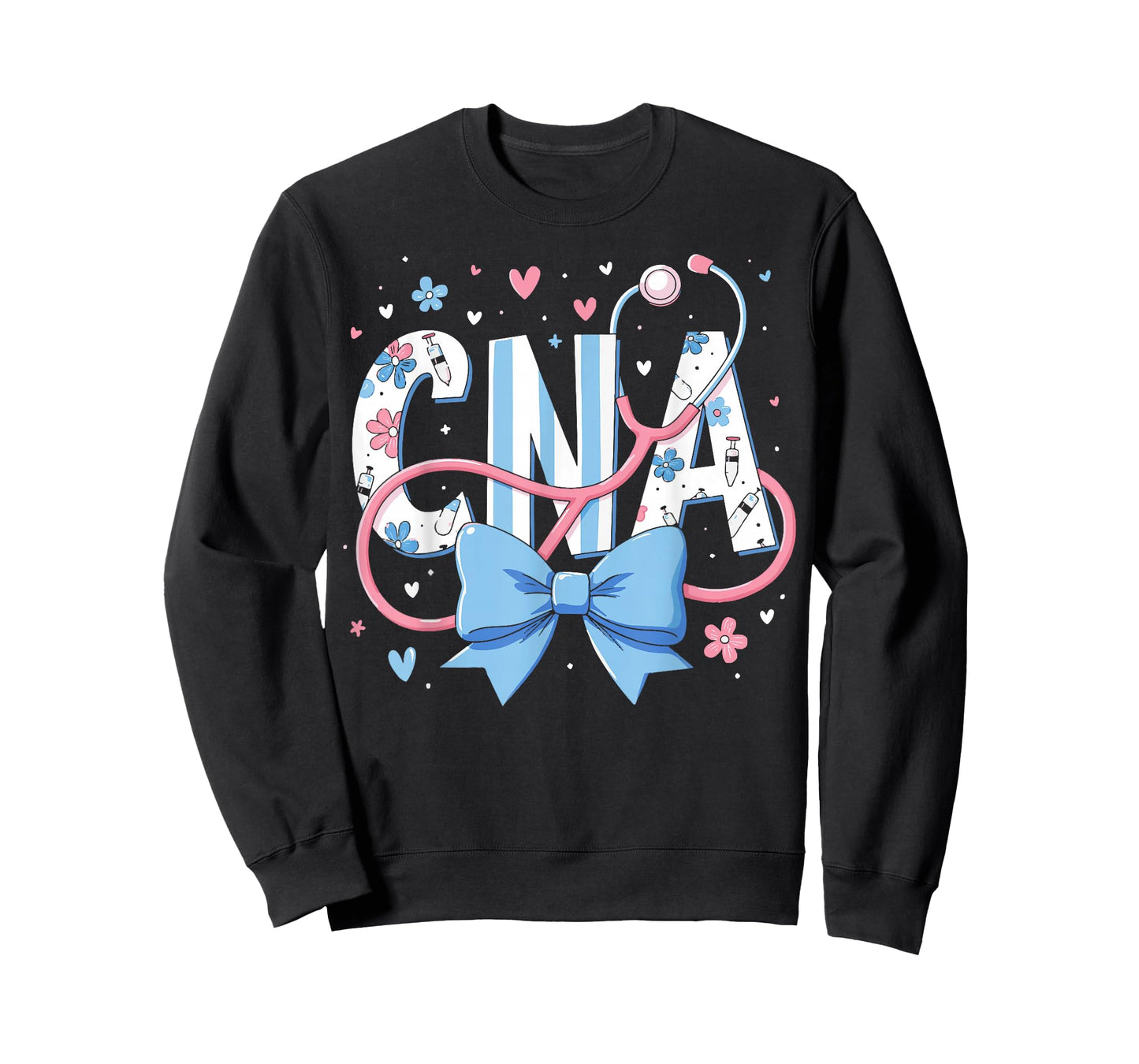 Coquette CNA Nurse Blue Floral Stethoscope Bow Cute Nurse T-Shirt