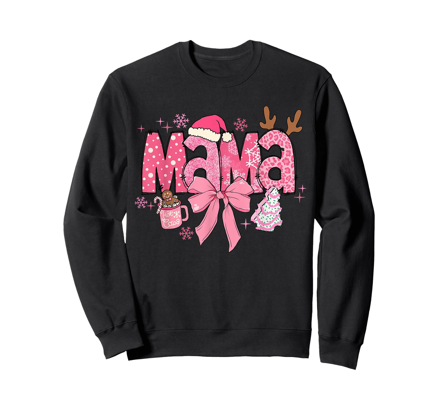 Cute Coquette Bow Pink Mama Christmas Tree Merry Xmas Family T-Shirt