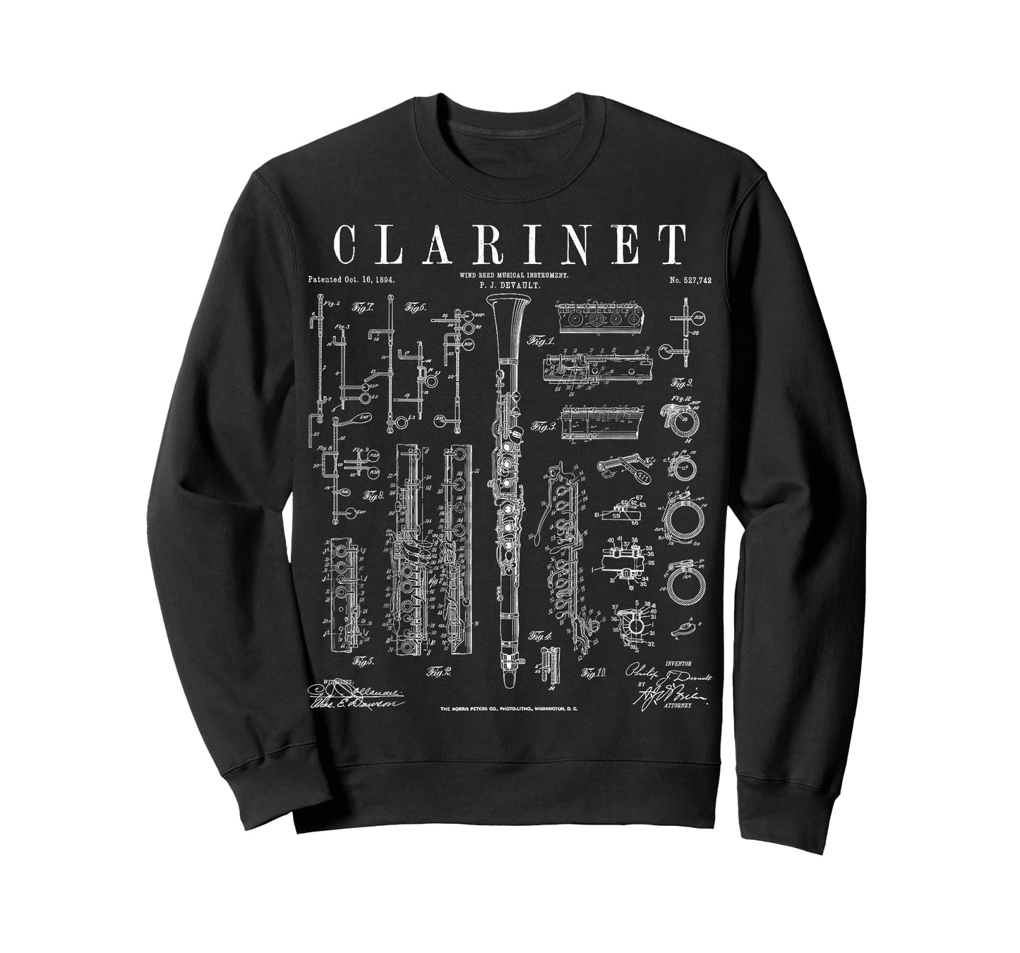 Clarinet Vintage Patent Clarinetist Drawing Print T-Shirt