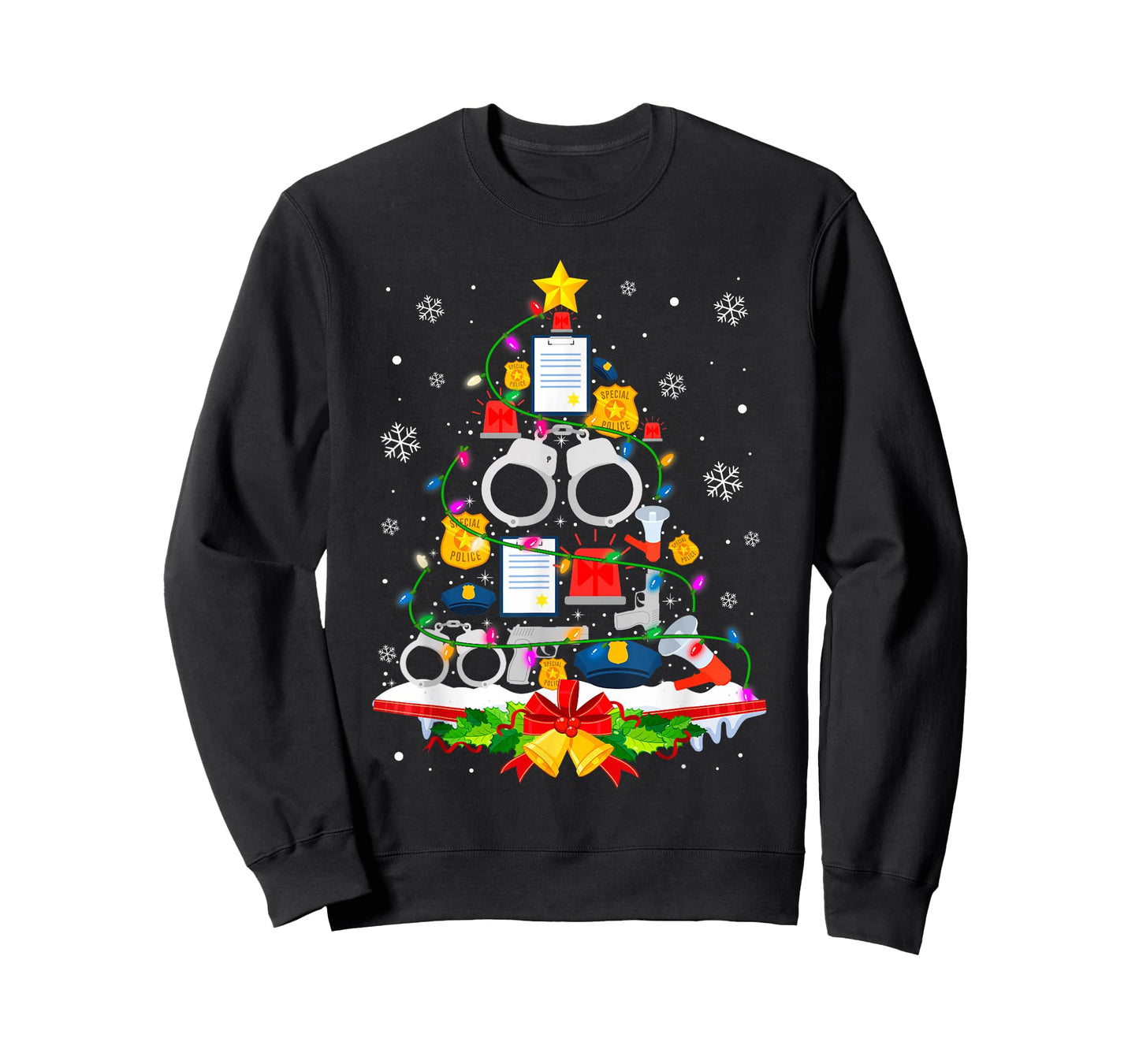 Police Christmas Tree Lights Funny Police Lover T-Shirt