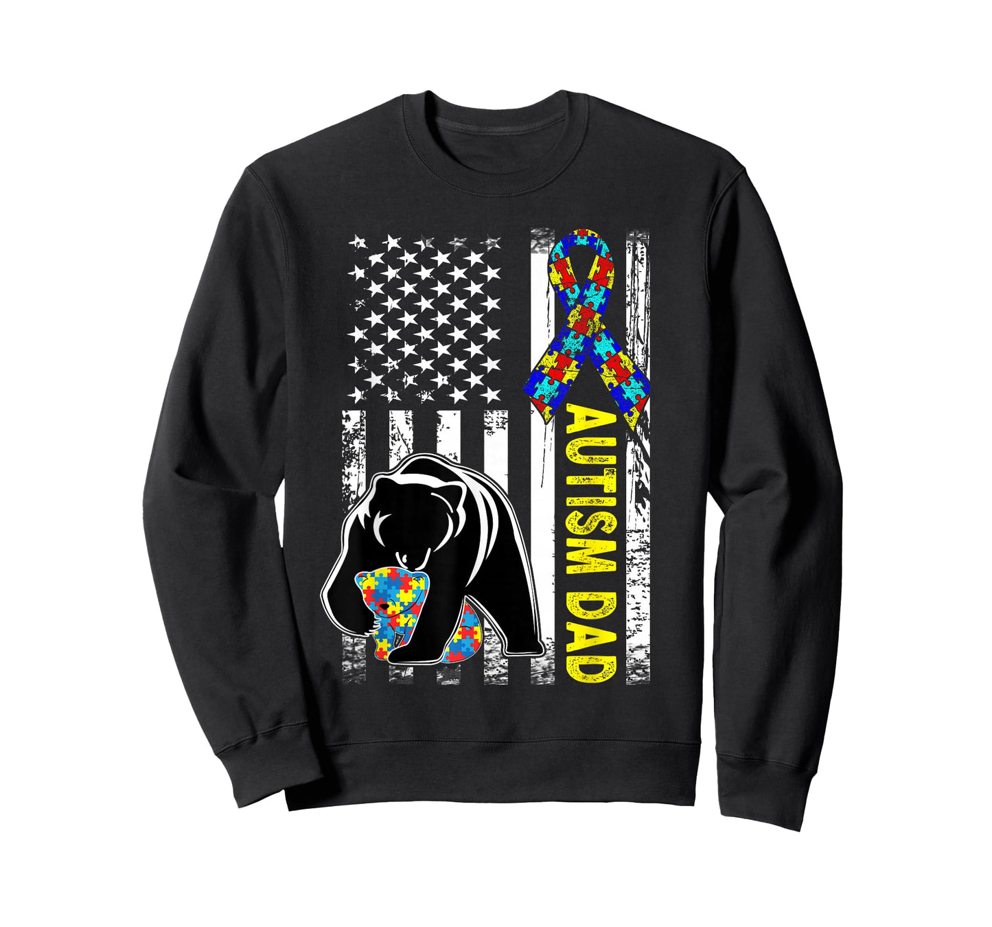Dad Autism Awareness American Flag Fathers Day for Men Daddy T-Shirt Small