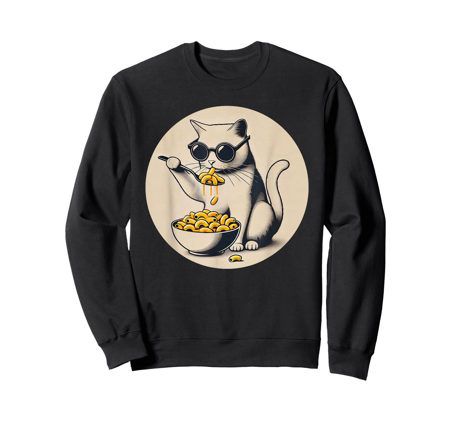 Cat Eating Mac and Cheese Men Women Girls Kids T-Shirt